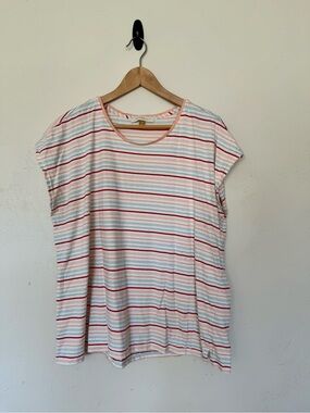 Casual Striped Tee - White with Red & Pink Stripes